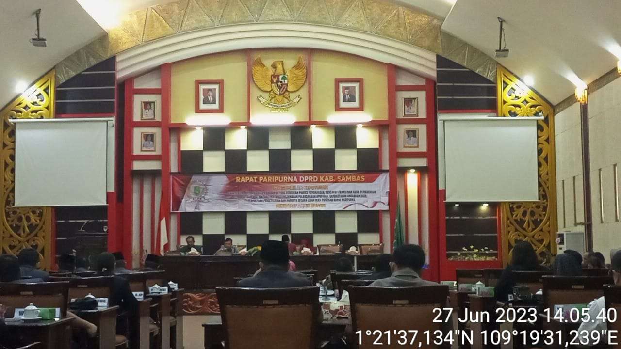 PRD Kabupaten Sambas melaksanakan Sidang Paripurna dan menetapkan menerima Laporan Pertanggung Jawaban Pelaksanaan Anggaran Pendapatan dan Belanja Daerah Kabupaten Sambas Tahun Anggaran 2022.