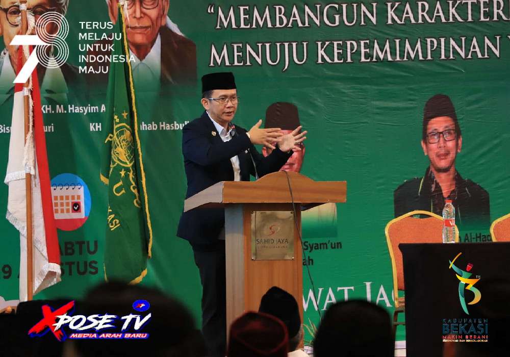 Pj Bupati Bekasi Dani Ramdan saat menghadiri sekaligus menutup Musyawarah Kerja Cabang II PCNU Kabupaten Bekasi