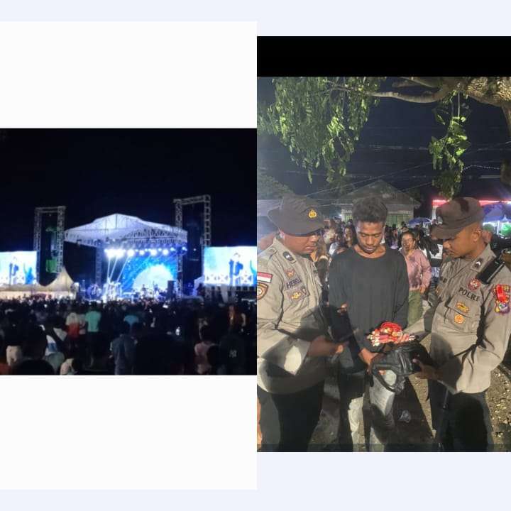 Suasana Konser Kemenagan HUT NTT 66 (kiri), Pemuda di Malaka tertangkap membawa sajam oleh aparat kepolisian (kanan)