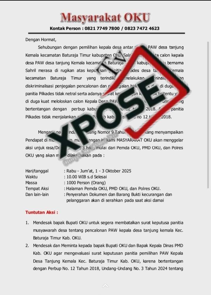 Surat Pemberitahuan Aksi Damai Forum Masyarakat OKU